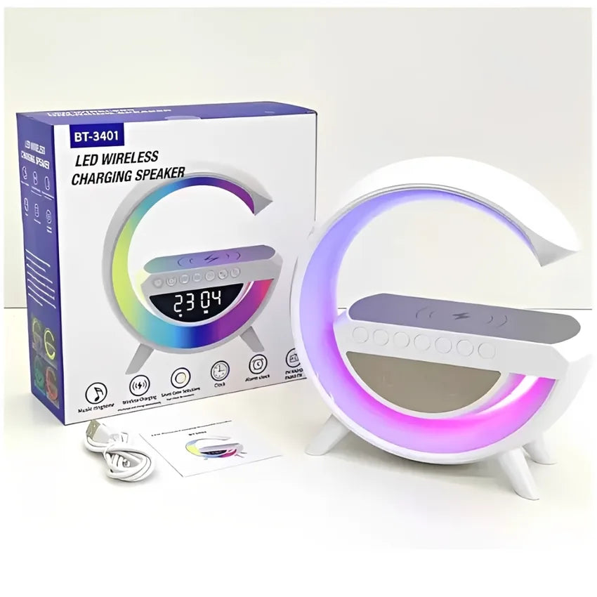 Parlante Bluetooth Lampara RGB G Cargador Inalambrico Reloj Despertador
