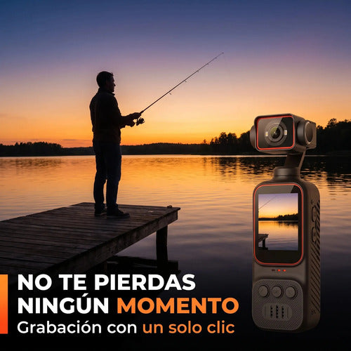 Cámara Deportiva 4K WiFi Cabezal Giratorio Con Luz LED