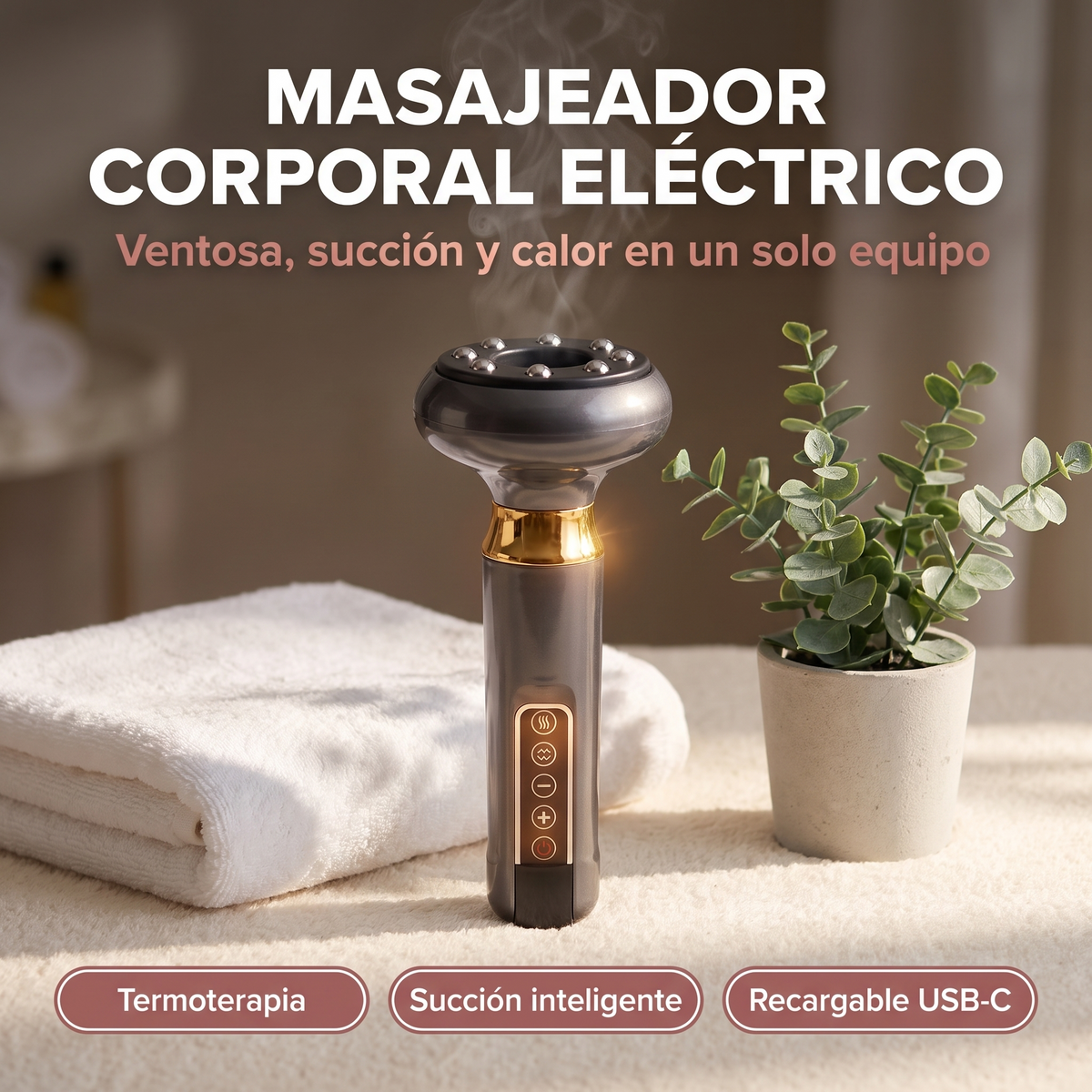 Masajeador Corporal Electrico Ventosa Succion Guasha Reductores Anticelulitis Calor Termoterapia