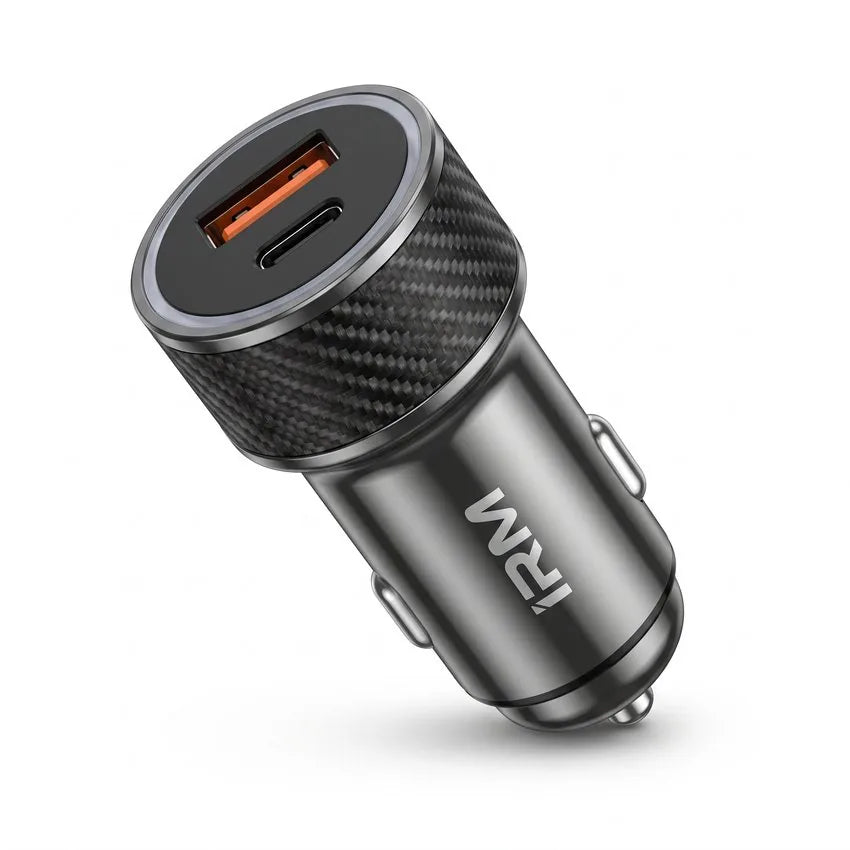 Cargador de Auto Rápido Dual IRM 45W + Cable Type-C a Lightning