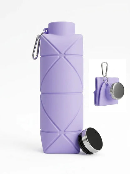 Botella de Agua Plegable de Silicona - Diseño Geométrico y Mosquetón