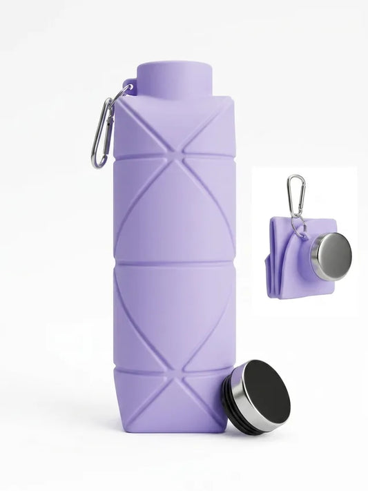 Botella de Agua Plegable de Silicona - Diseño Geométrico y Mosquetón