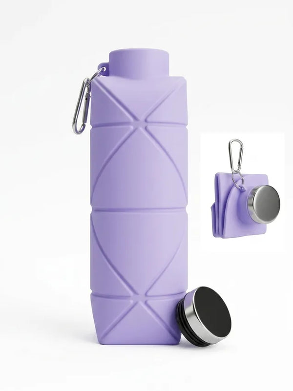 Botella de Agua Plegable de Silicona - Diseño Geométrico y Mosquetón