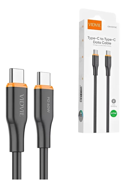 Cable Usb Tipo-C a Tipo-C 60w Datos Y Carga Rapida Vidvie 100cm