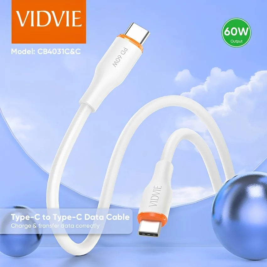 Cable Usb Tipo-C a Tipo-C 60w Datos Y Carga Rapida Vidvie 100cm