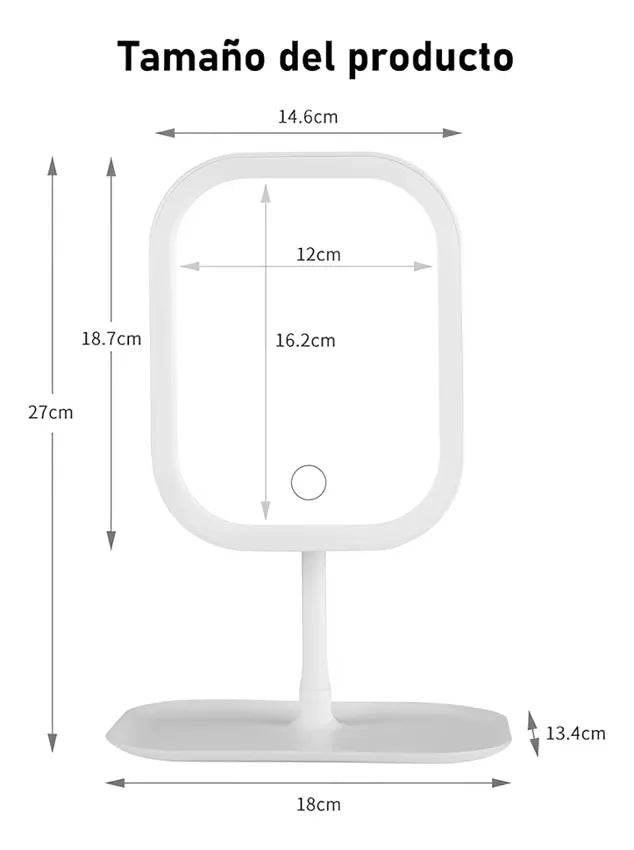 Espejo Luz Led Para Maquillaje IRM Recargable 3 Tonos De Luz
