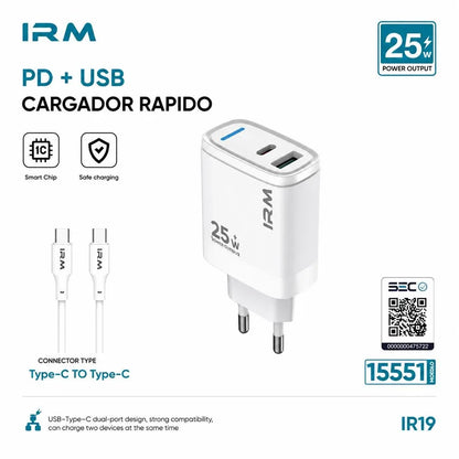Cargador Rapido 25w Ir19 IRM Con Cable Tipo C