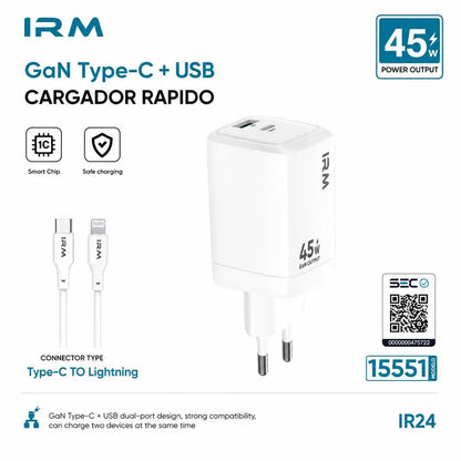 Cargador Rapido 45w Ir24 IRM Con Cable Lightning