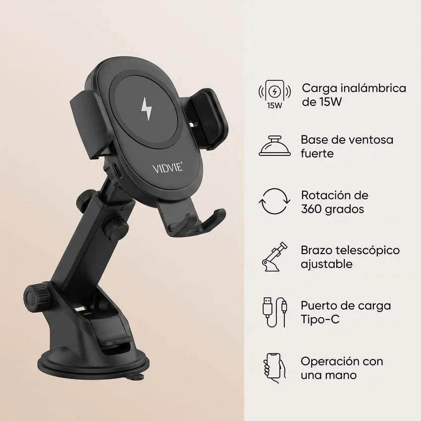 Soporte De Celular Para Auto Con Carga Inalámbrica Rápida 15w Vidvie