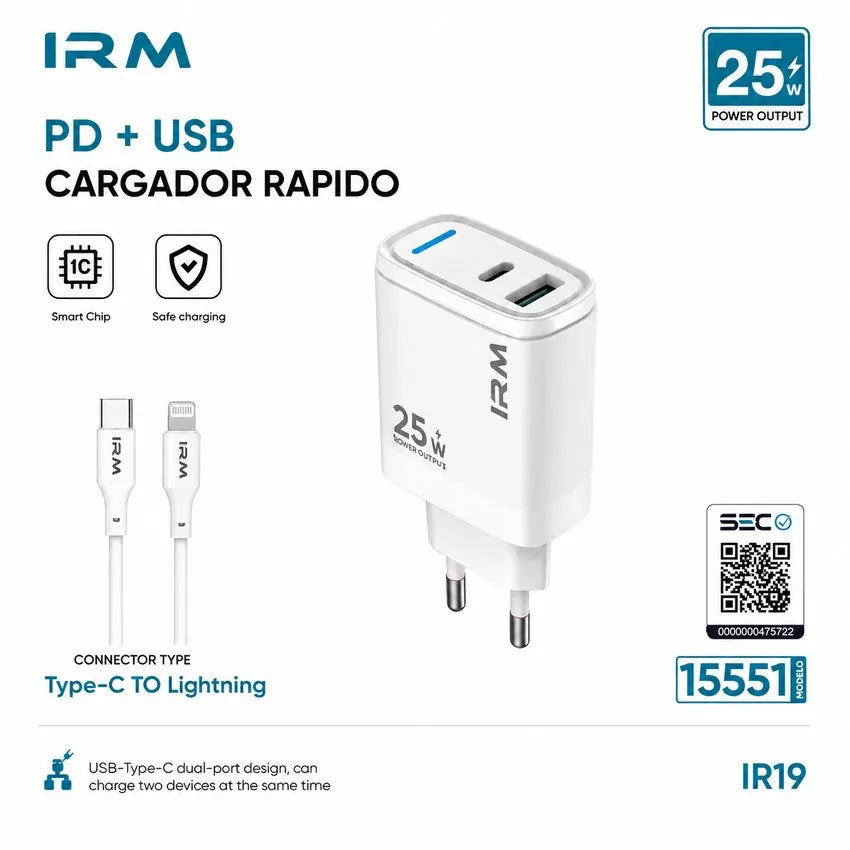 Cargador Rapido 25w Ir19 IRM Con Cable Lightning