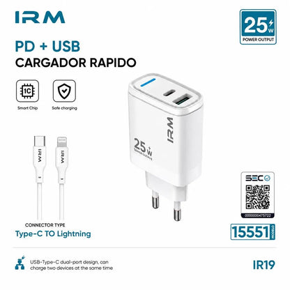 Cargador Rapido 25w Ir19 IRM Con Cable Lightning