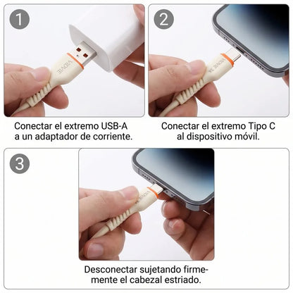 Cable de Carga Rápida USB-A a Tipo C 3A Vidvie · Silicona Líquida