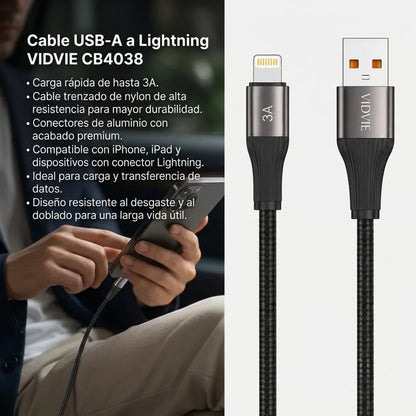 Cable Carga Rapida y Datos Lightning 1m 3a V8 Trenzado Vidvie