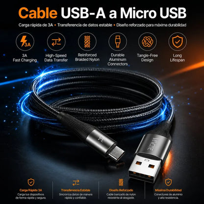 Cable Carga Rapida y Datos Micro Usb 3m 3a V8 Trenzado Vidvie