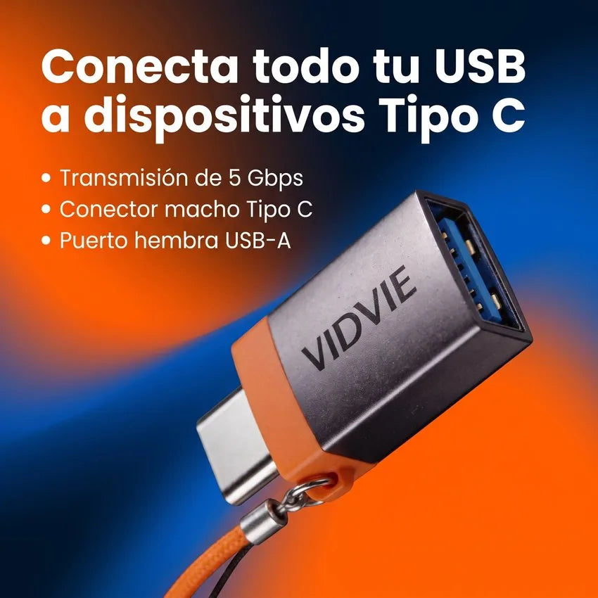 Adaptador VIDVIE USB Tipo C Macho a USB-A Hembra OTG Alta Velocidad