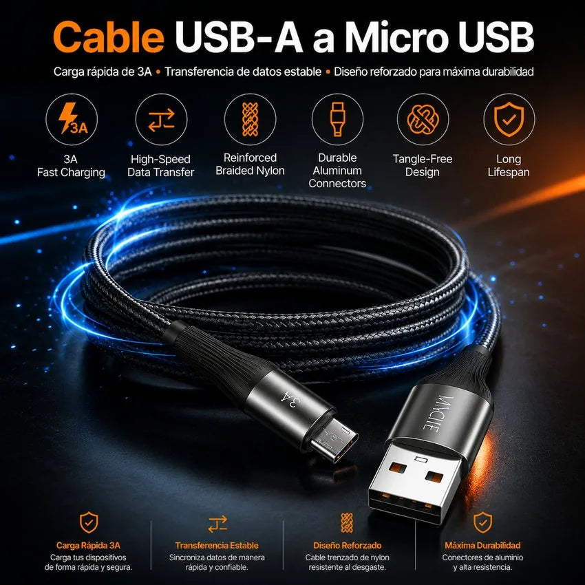 Cable Carga Rapida y Datos Micro Usb 1m 3a V8 Trenzado Vidvie