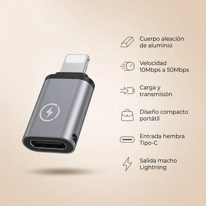 Adaptador Convertidor Tipo-C Hembra a Lightning Macho
