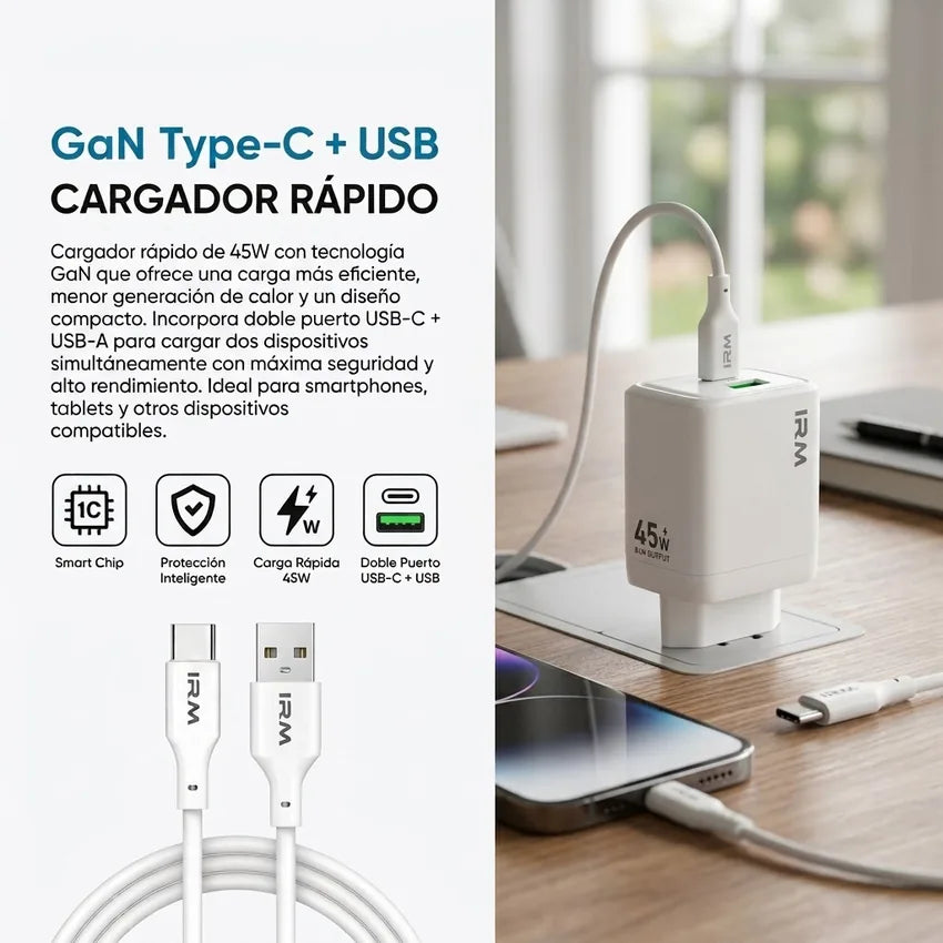 Cargador Rapido 45w Ir24 IRM Con Cable Tipo C