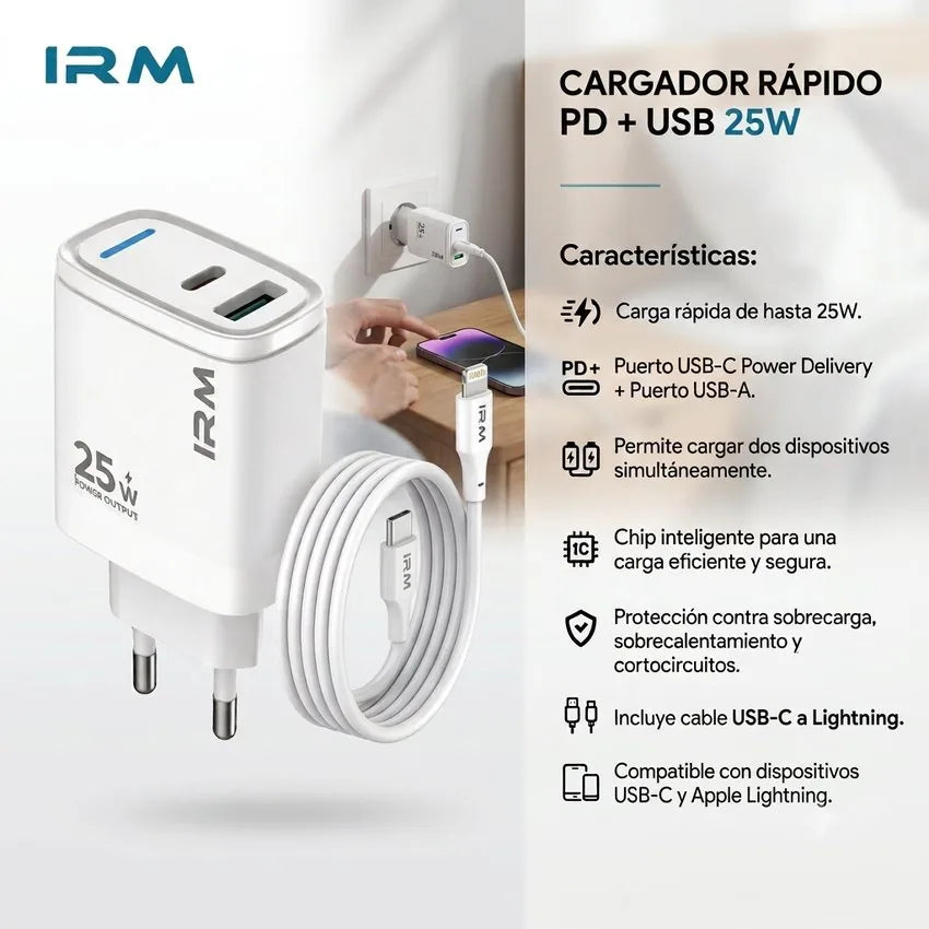 Cargador Rapido 25w Ir19 IRM Con Cable Lightning