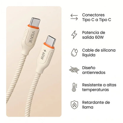 Cable Tipo C a Tipo C 60W de Silicona Líquida Vidvie