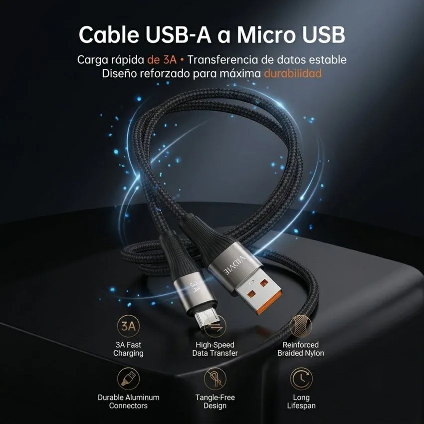 Cable Carga Rapida y Datos Micro Usb 3m 3a V8 Trenzado Vidvie