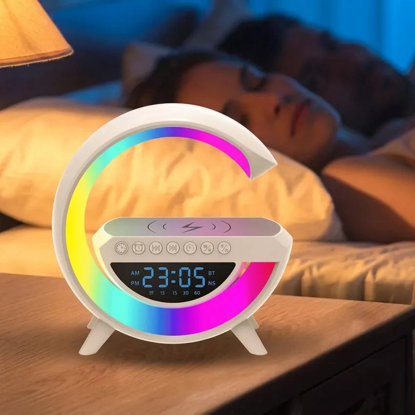 Parlante Bluetooth Lampara RGB G Cargador Inalambrico Reloj Despertador