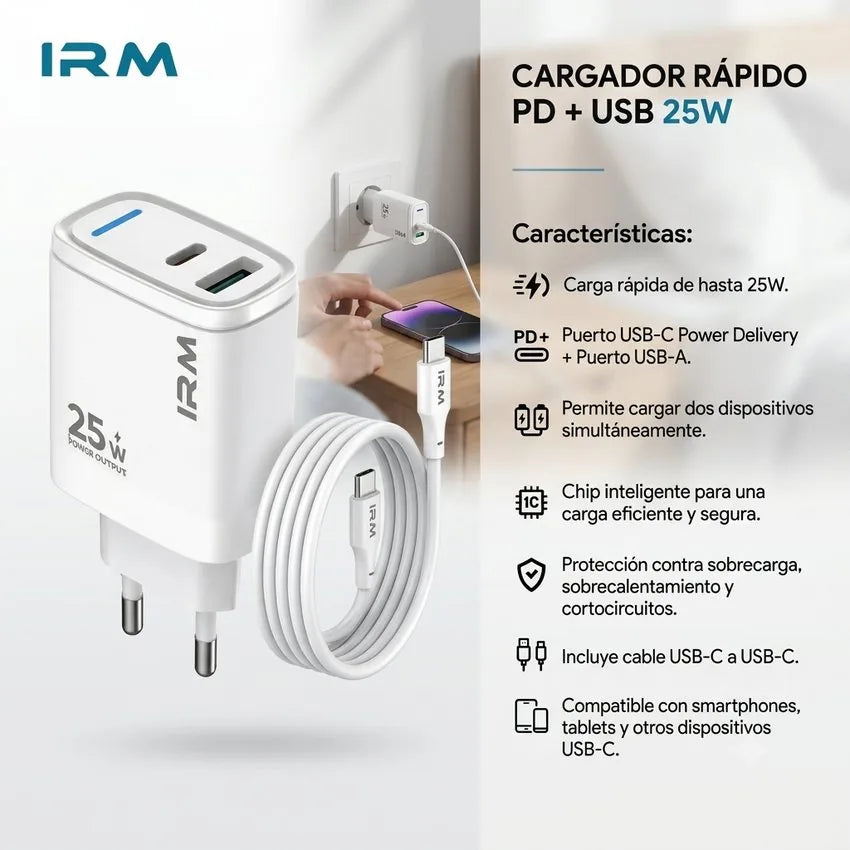 Cargador Rapido 25w Ir19 IRM Con Cable Tipo C