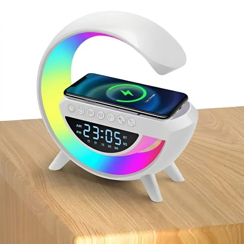 Parlante Bluetooth Lampara RGB G Cargador Inalambrico Reloj Despertador