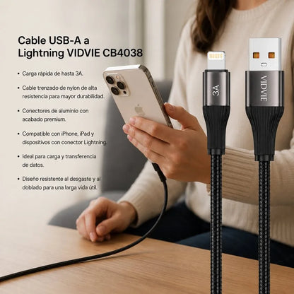 Cable Carga Rapida y Datos Lightning 1m 3a V8 Trenzado Vidvie