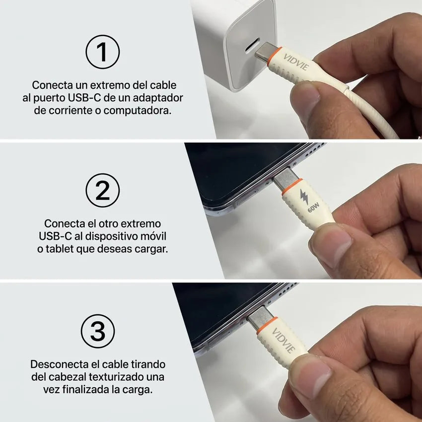 Cable Tipo C a Tipo C 60W de Silicona Líquida Vidvie
