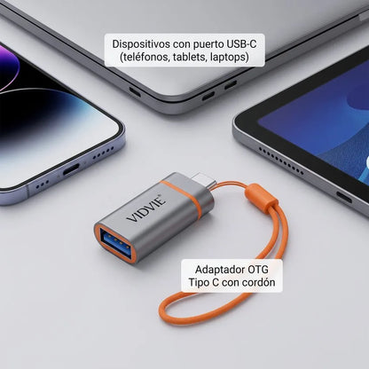 Adaptador VIDVIE USB Tipo C Macho a USB-A Hembra OTG Alta Velocidad