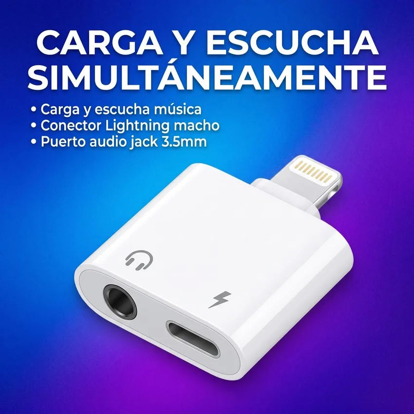 Adapatador de cable Lightning Para Audifonos Jack 3.5mm Y Carga