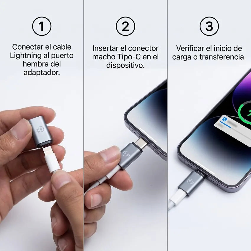 Adaptador Conector Lightning Hembra a USB Tipo-C Macho