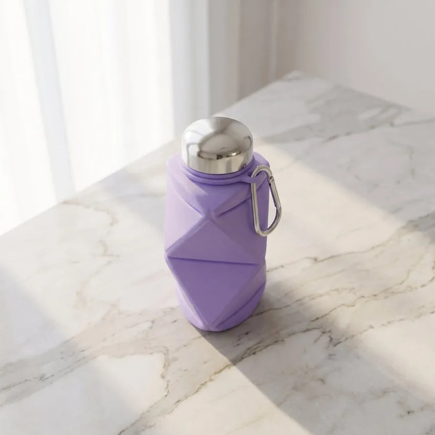 Botella de Agua Plegable de Silicona - Diseño Geométrico y Mosquetón
