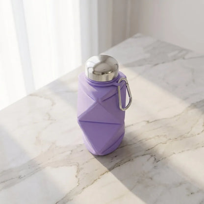Botella de Agua Plegable de Silicona - Diseño Geométrico y Mosquetón
