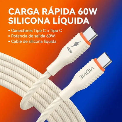 Cable Tipo C a Tipo C 60W de Silicona Líquida Vidvie