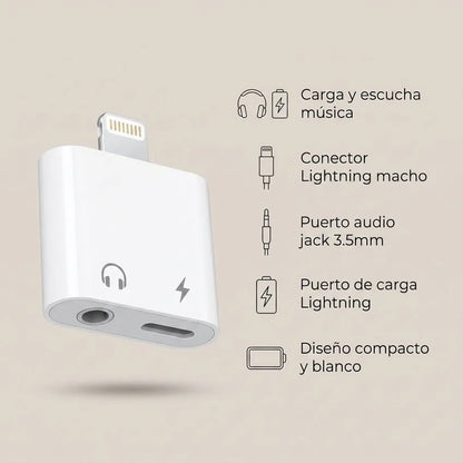 Adapatador de cable Lightning Para Audifonos Jack 3.5mm Y Carga