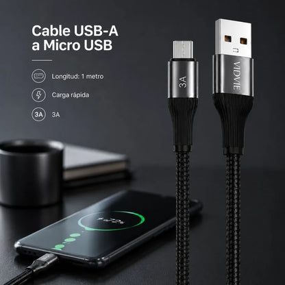 Cable Carga Rapida y Datos Micro Usb 1m 3a V8 Trenzado Vidvie