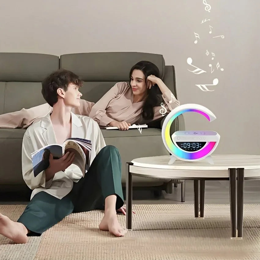 Parlante Bluetooth Lampara RGB G Cargador Inalambrico Reloj Despertador
