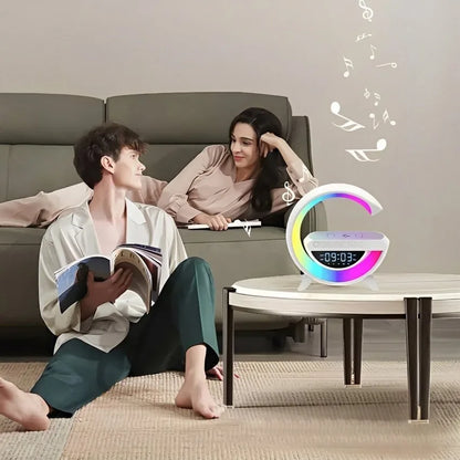 Parlante Bluetooth Lampara RGB G Cargador Inalambrico Reloj Despertador
