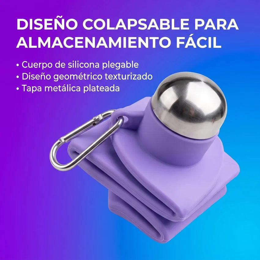 Botella de Agua Plegable de Silicona - Diseño Geométrico y Mosquetón