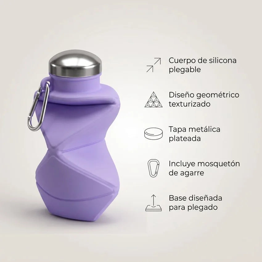 Botella de Agua Plegable de Silicona - Diseño Geométrico y Mosquetón