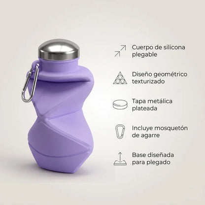 Botella de Agua Plegable de Silicona - Diseño Geométrico y Mosquetón