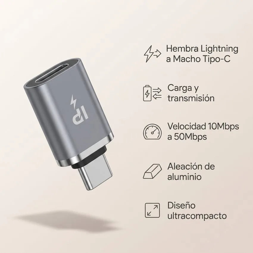 Adaptador Conector Lightning Hembra a USB Tipo-C Macho