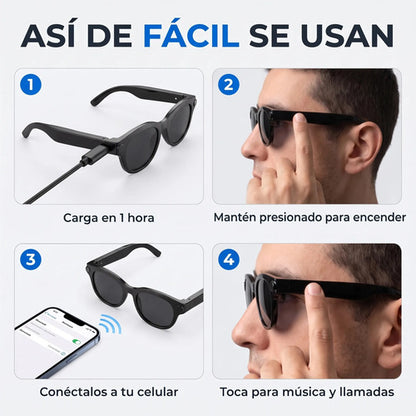 Lentes Inteligentes G5 Smart Glasses Cámara 8MP Bluetooth Asistente IA