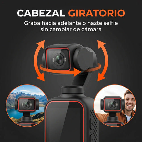Cámara Deportiva 4K WiFi Cabezal Giratorio Con Luz LED