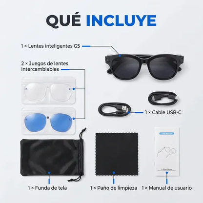 Lentes Inteligentes G5 Smart Glasses Cámara 8MP Bluetooth Asistente IA