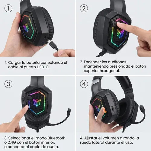 Audífonos Gamer Inalámbricos Onikuma GT806 Tri-Mode RGB Negro