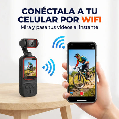 Cámara Deportiva 4K WiFi Cabezal Giratorio Con Luz LED