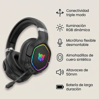 Audífonos Gamer Inalámbricos Onikuma GT806 Tri-Mode RGB Negro